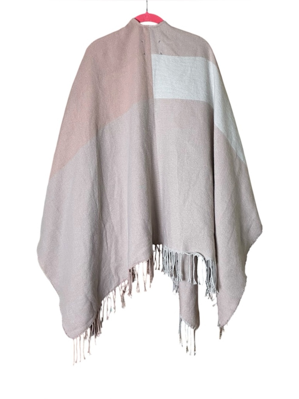 Soia & Kyo Neutral Colorblock Poncho Wrap One Size Fringe Cape - Picture 3 of 5